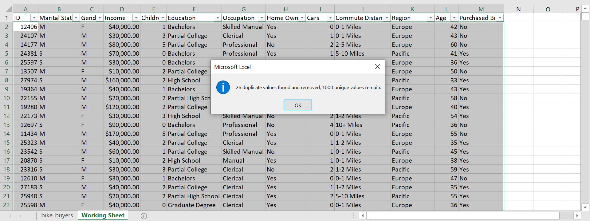 Delete duplicate values